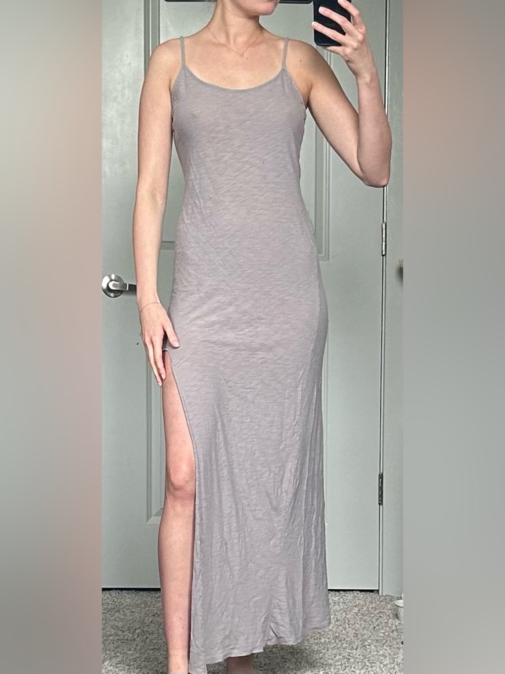 Sleeveless Grunge Taupe Maxi Dress with Side Slit